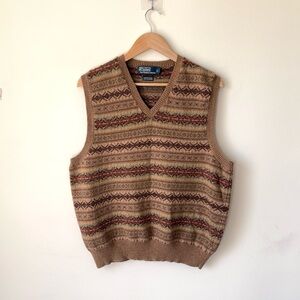 Polo Ralph Lauren Cashmere Blend Fair Isle Sweater Vest Size XL V-Neck Knit